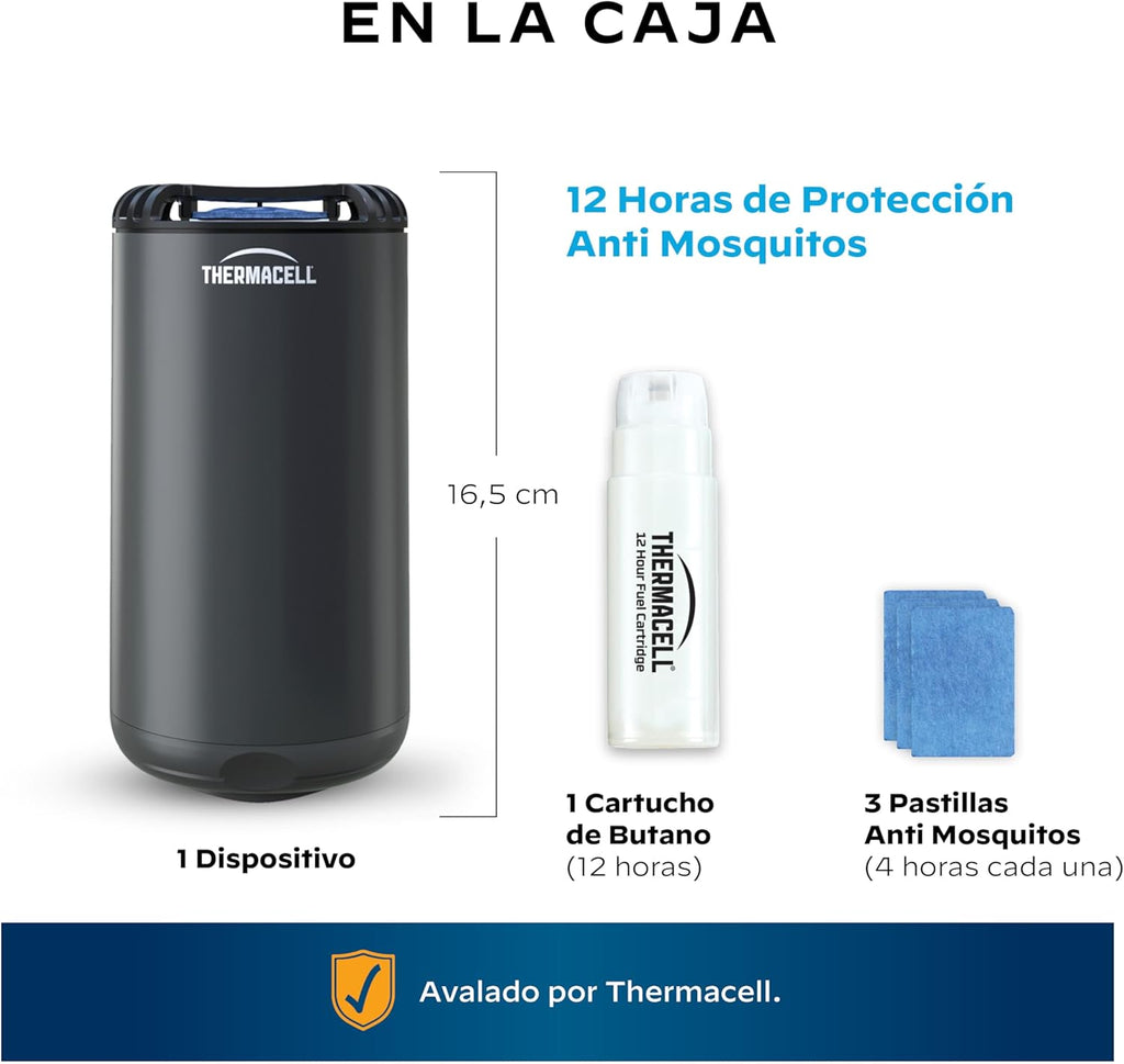 Thermacell - Difusor Anti Mosquitos para Exterior (20 m2, sin DEET, Incluye Difusor + Recarga + 3 Recambios) Negro