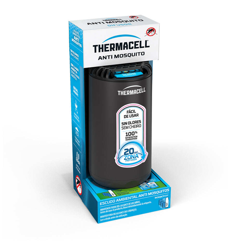 Thermacell - Difusor Anti Mosquitos para Exterior (20 m2, sin DEET, Incluye Difusor + Recarga + 3 Recambios) Negro